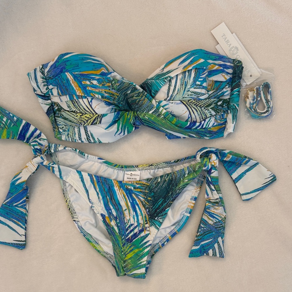 Chanel Blue and Green Tropical Print Bikini